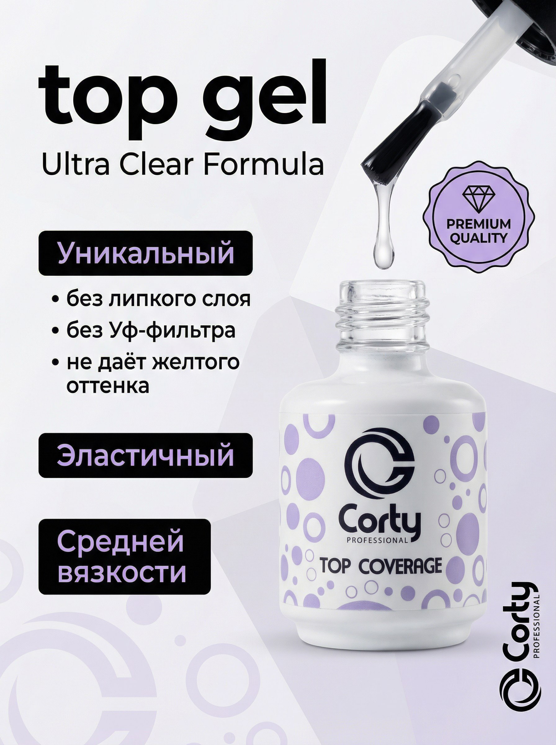 CORTY PROFESSIONAL / Rubber base+Top no wipe, База+Топ, 2х15гр. — изображение 4